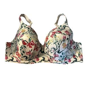 Cacique Bra 44DD Floral Light Tan Full Coverage Lightly Lined T-Shirt Underwire